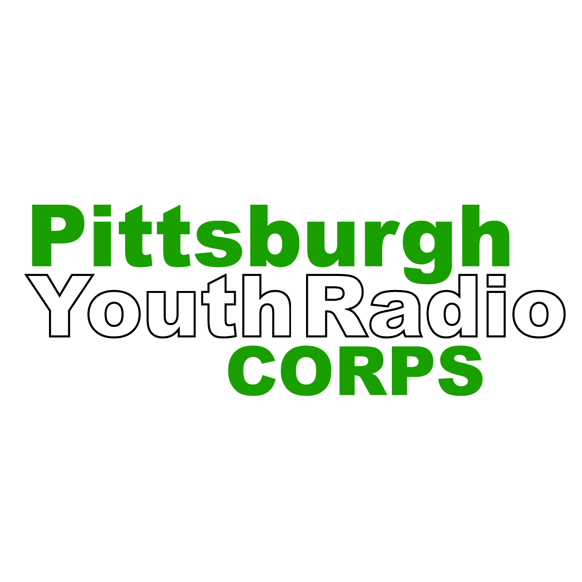 The text "Pittsburgh" in light green, "Youth Radio" in white, and "Corps" in light green