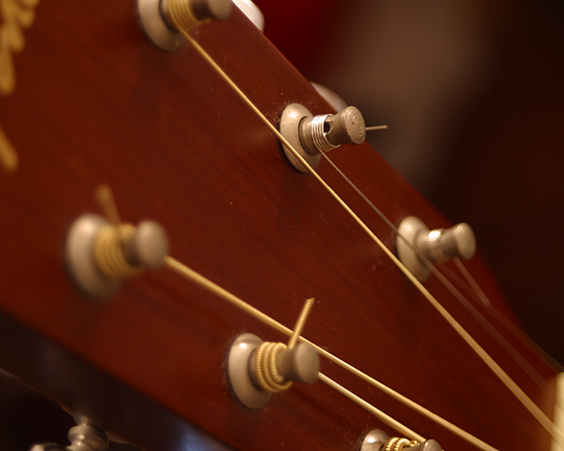 A close up of guitar strings