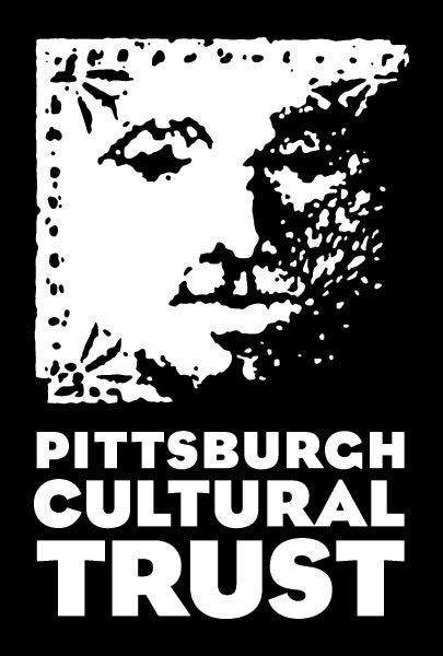 A black and white graphic of a face fading into shadow, along with the text "Pittsburgh Cultural Trust" in blocky white font on a black background underneath