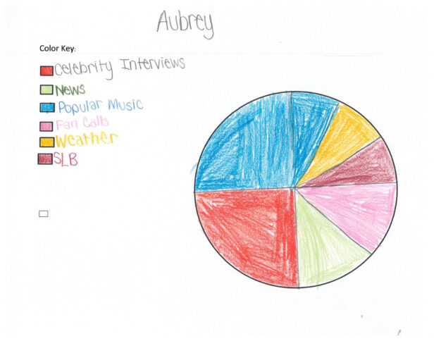 A drawing of a pie graph colored in crayon