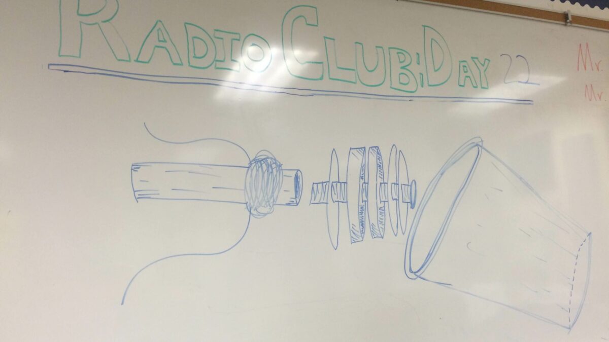 A drawing of an arts and craft project on a white board
