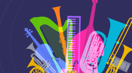 stamped colorful symphonic music instruments