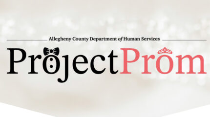 Text reading "Allegheny Department of Human Services" and "Project" in black and "Prom" in pink
