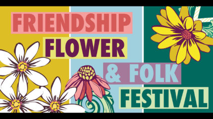 Graphic of flowers and the text "Friendship Flower & Folk Festival