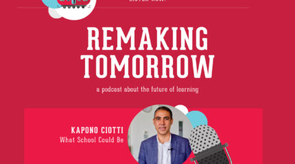 Adult with short hair wearing a blue linen jacket profiled on a white background