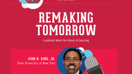 Graphic of a man wearing glasses next to an illustrated microphone