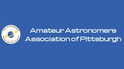 A logo of a blue planet with yellow rings, and the text "Amateur Astronomers Association of Pittsburgh" in white on a blue background