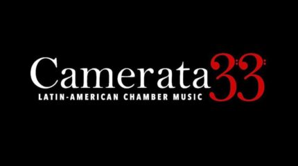 The text "Camerata" and "Latin-American Chamber Music" in white and "33" in red, all on a black background