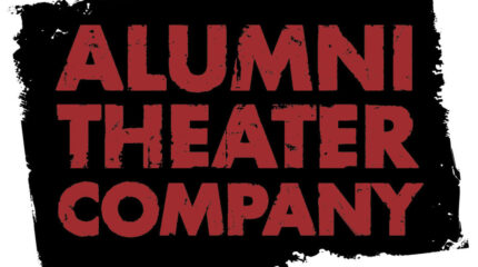 The text "ALUMNI THEATER COMPANY" in red on a black rectangle on a white background