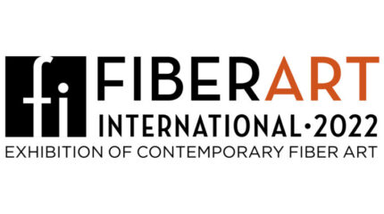 A black box with a lowecse "li" in white inside, along with the text "Fiber" in black, "Art" in orange, and "International 2022 Exhibition of Contemporary Fiber Art" in black.