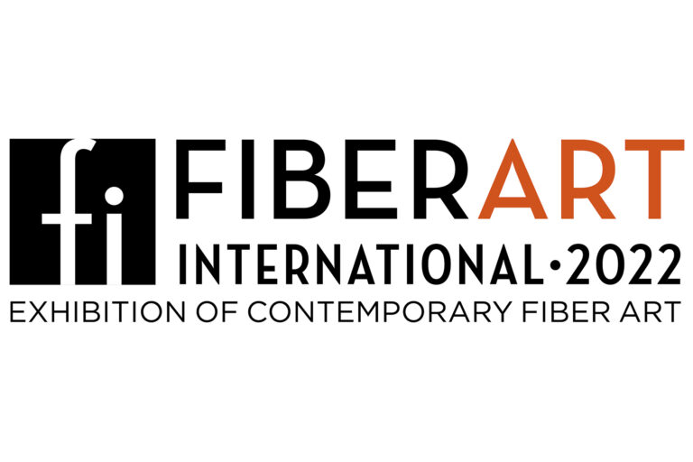 A black box with a lowecse "li" in white inside, along with the text "Fiber" in black, "Art" in orange, and "International 2022 Exhibition of Contemporary Fiber Art" in black.