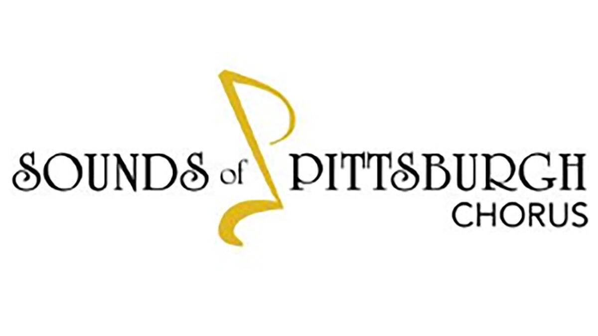 A graphic of a yellow eighth note, and the text "Sounds of Pittsburgh Chorus" written in cursive