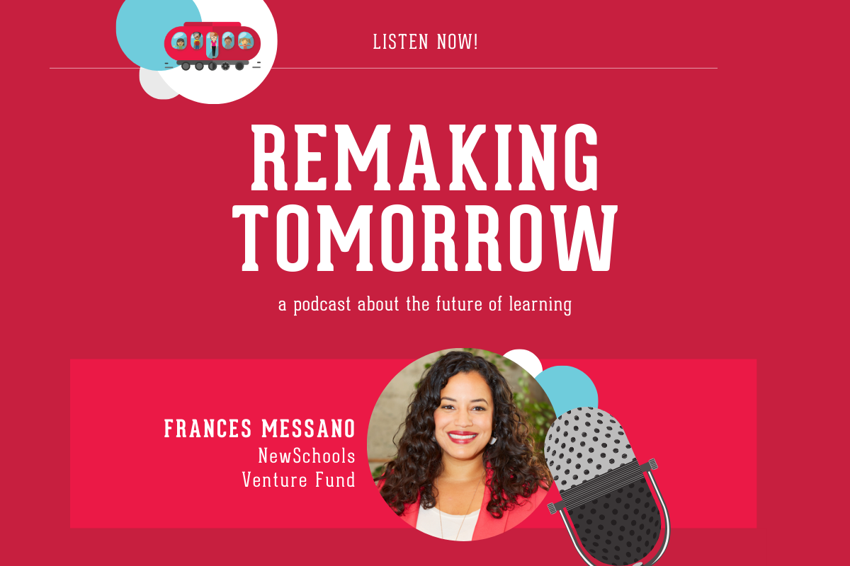 graphic with red background, microphone, and images of an adult in profile