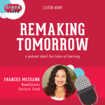 Remaking Tomorrow graphic with red background, microphone, and images of an adult in profile