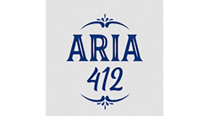 The text "Aria 412" written in large dark blue font on a white background