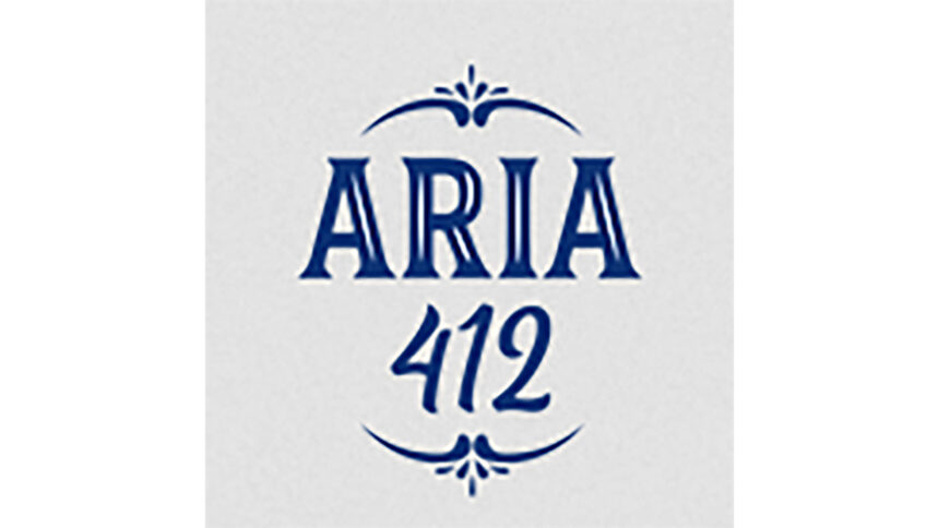 The text "Aria 412" written in large dark blue font on a white background