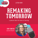 graphic with red background, microphone, and images of an adult in profile