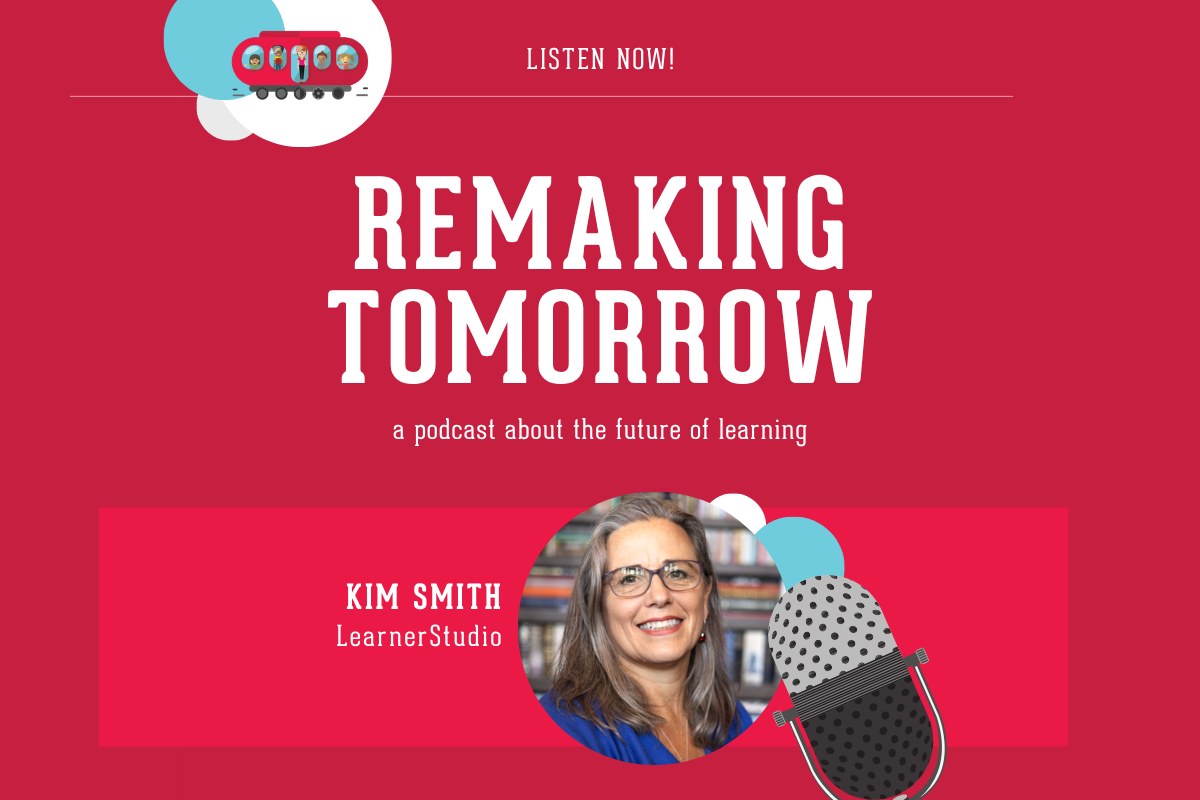 graphic with red background, microphone, and images of an adult in profile