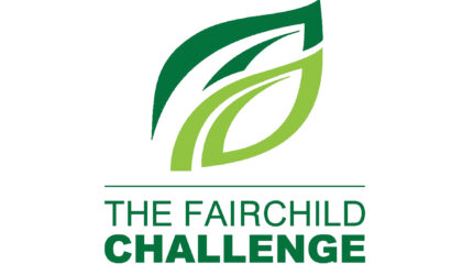 A graphic of a dark green and light green leaf, along with the text "The Fairchild Challenge" in dark green underneath