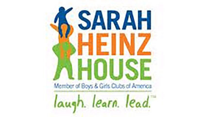 A graphic of three multicolored people standing on each other's shoulders, along with the text "Sarah" in dark blue, "Heinz" in orange, and "House" in light green, matching the graphic of people