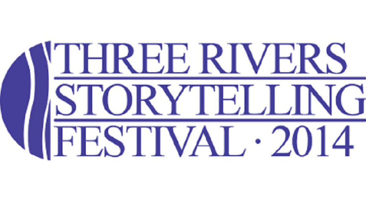 The text "Three Rivers Storytelling Festival 2014" in dark blue