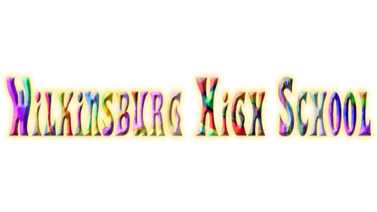 The text "Wilkinsburg High School" written in large wavy rainbow-colored font