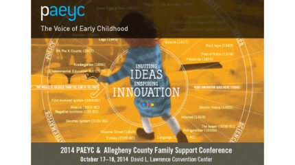 An image of a youth running on an orange background with white text superimposed, along with the text "paeyc" in the top left corner in light blue and "The Voice of Early Childhood"