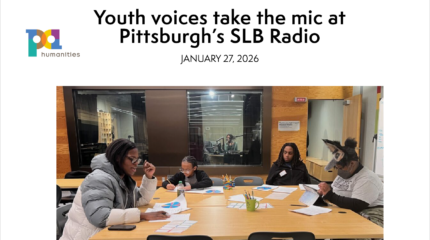 New article photo with youth preparing for a podcast.
