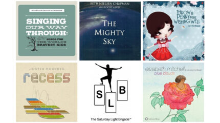 A collage of album covers for the 2014 GRAMMY Nominees for Best Children's Album