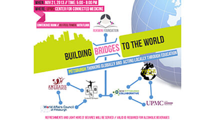A graphic advertising the Building Bridges to the World event, along with all the companies in partnership