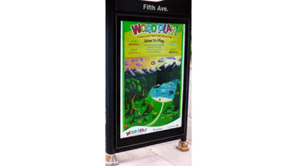 A placard advertising a board game called "WORD PLAY!"