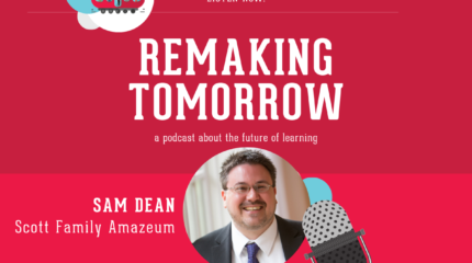 Graphic featuring an adult with an illustrated microphone