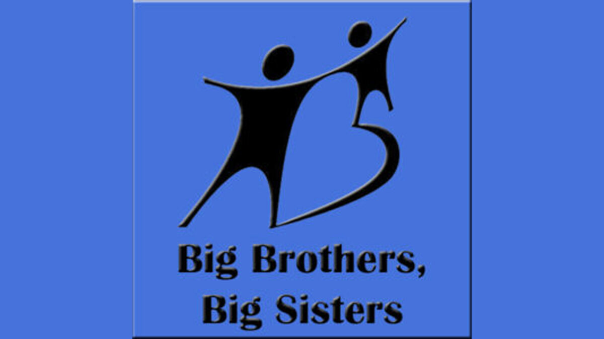 A graphic of two black silhouettes and the text "Big Brothers, Big Sisters" on a dark blue background