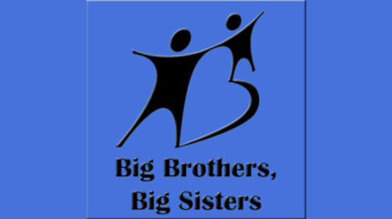 A graphic of two black silhouettes and the text "Big Brothers, Big Sisters" on a dark blue background