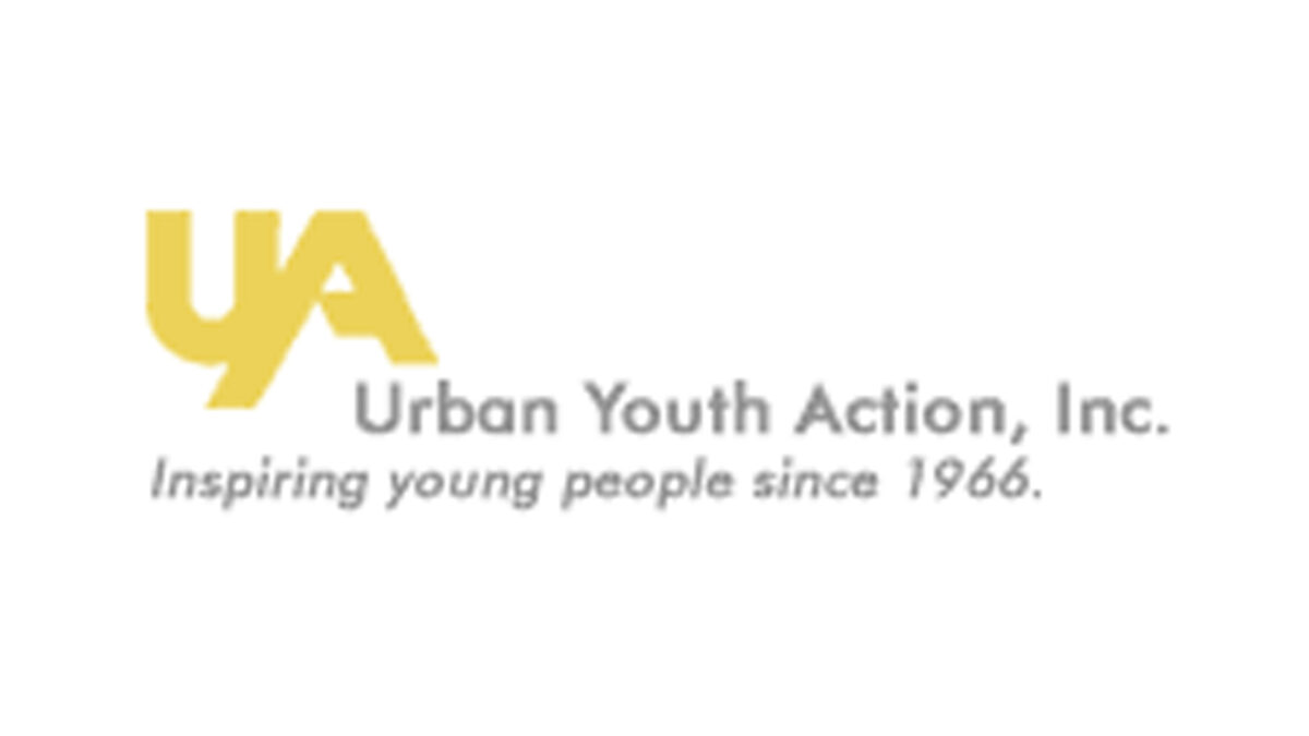 A yellow "U' and "A" along with the text "Urban Youth Action, Inc." and "Inspiring young people since 1966" in gray, all on a white background