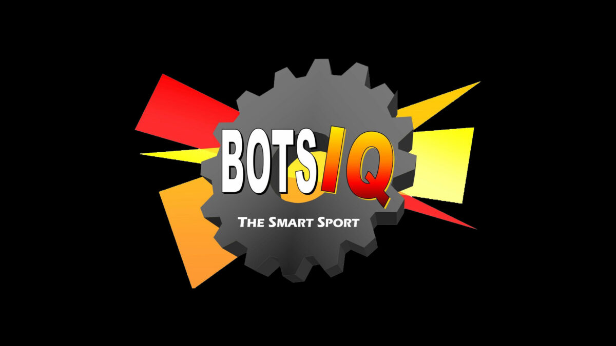 A graphic of a gray gear on yellow, orange, and red triangles, with the text "Bots" in white, "IQ" in orange, and "The Smart Sport" in white on the gear.