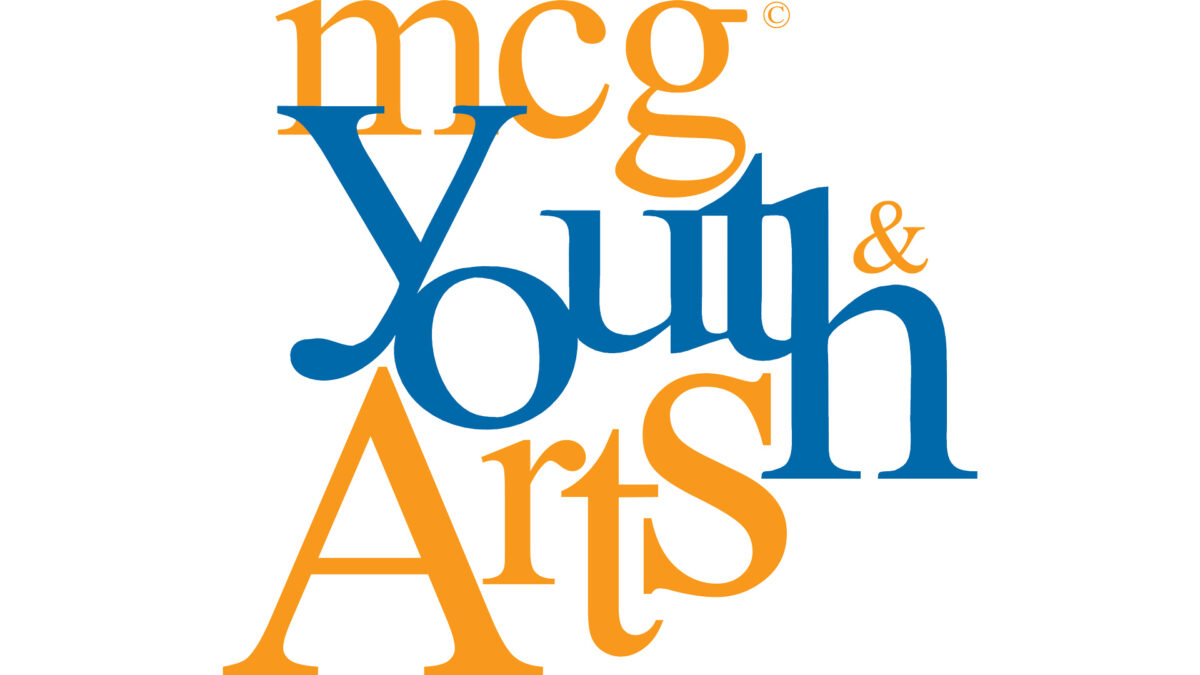 The text "mcg" in orange, "Youth" in dark blue underneath, and "& Arts" in orange underneath, all on a white background