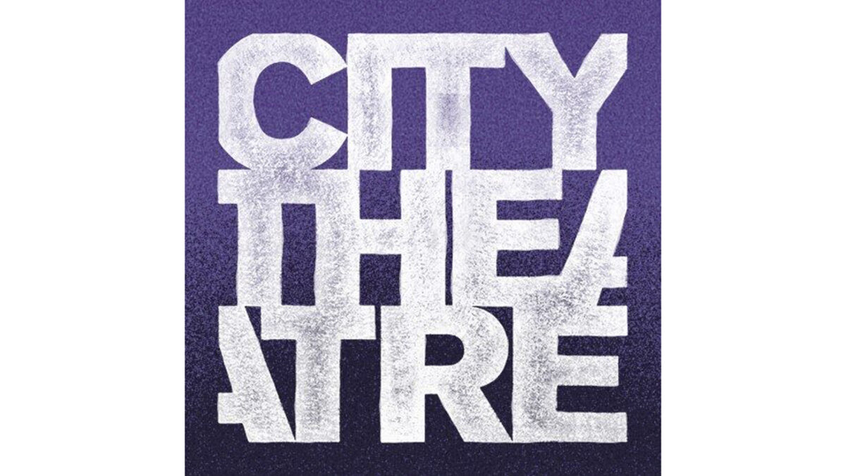 The text "City Theatre" in blocky white font on a dark purple background