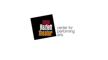 black square with the text "new" in red, "Hazlett" in white, "theater" in gold, and "center for performing arts" to the right of the square